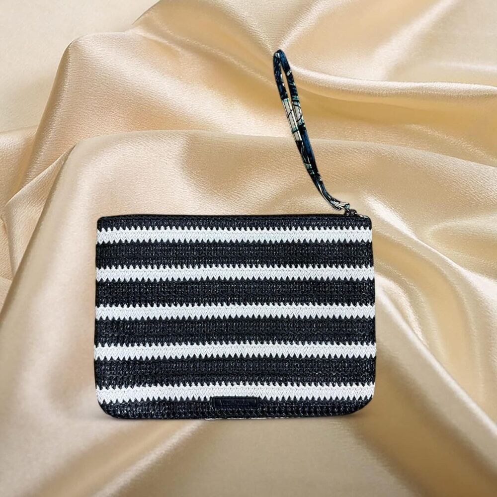 Vera Bradley Navy White Striped Straw Wristlet | Summer Sailboat Print - Picture 2 of 6